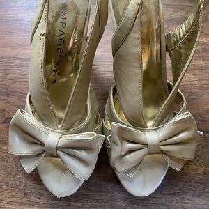 Rampage Metallic Gold Bow High Heels Peep Toes